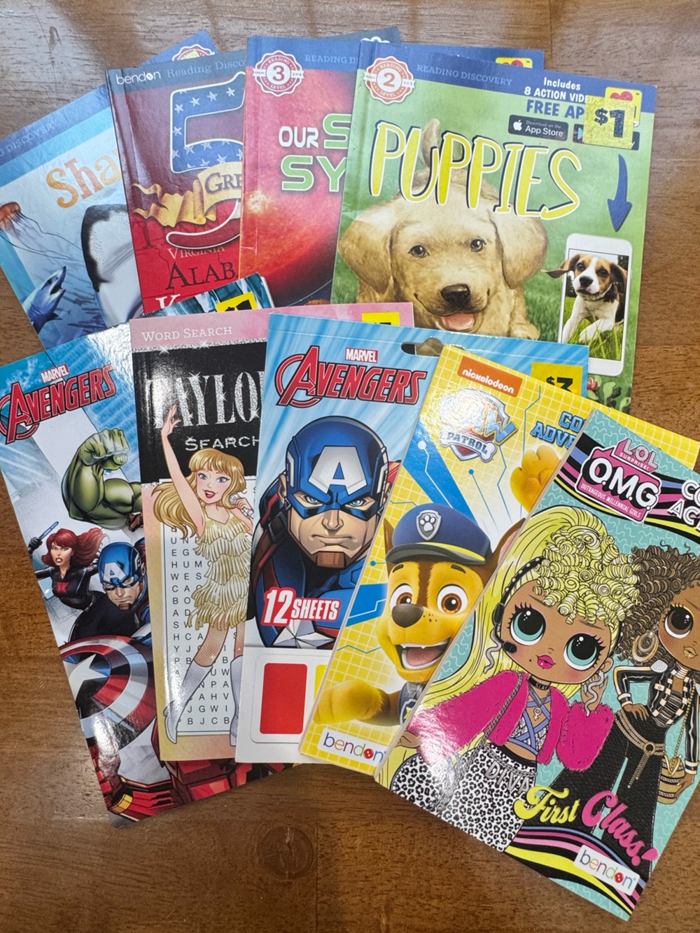 Assorted Lot of 9 New Kids Activity Coloring/Puzzle/Reader Books